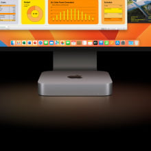 Apple M2 Mac mini and display on desktop 