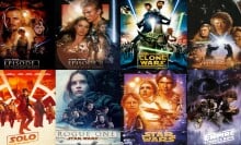 Movie posters from major Star Wars releases