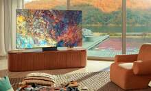 Samsung QLED TV sitting in living room