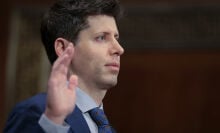 OpenAI CEO Sam Altman being sworn in to give testimony to the senate judiciary committee
