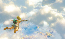 Link flies through the air in "The Legend of Zelda: Tears of the Kingdom"