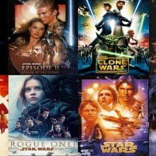 Movie posters from major Star Wars releases