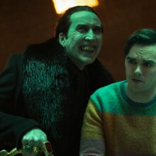 Nicolas Cage and Nicholas Hoult as Dracula and Renfield in "Renfield."