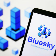 BlueSky social logo on phone screen