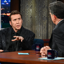 Nicolas Cage is interviewed by Stephen Colbert on "The Late Show."