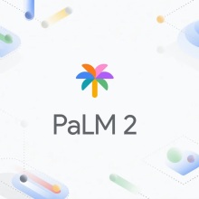 PaLM 2 logo against an abstract background