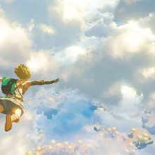Link flies through the air in "The Legend of Zelda: Tears of the Kingdom"
