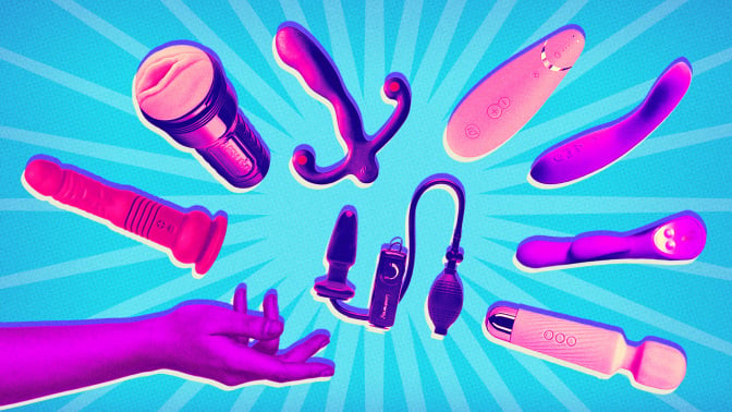 a hand showcasing an arc of sex toys
