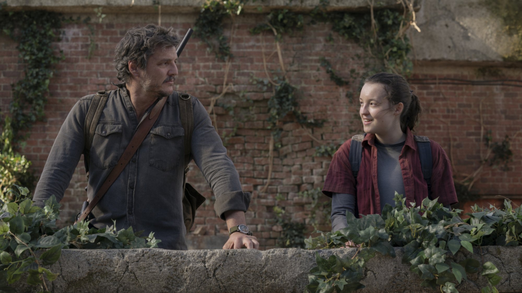 Pedro Pascal and Bella Ramsey share a blissful moment in "The Last of Us."
