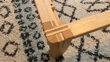 Wood bed frame joint completely joined