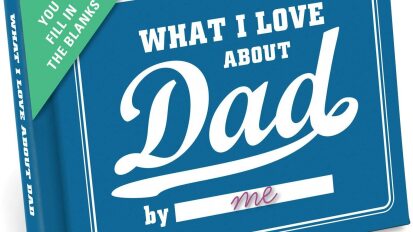 "What I Love About Dad" book on a white background.