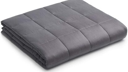 Gray YnM Weighted Blanket on a white background.