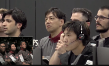 Mission controllers reacting as they await Hakuto-R landing confirmation