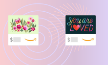two eGift cards in front of a pink background