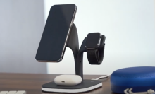 5-in-1 wireless charging station with iphone, apple watch, and airpods