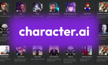 A screenshot of the homepage of Character.ai and the logo for the site.