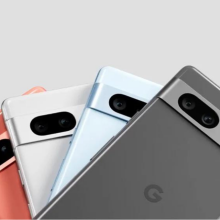 all four colors of the new google pixel 7a against a light gray background