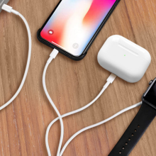 iphone, airpods, and apple watch charging with 3-in-1 cable