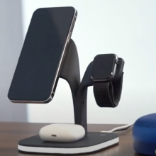 5-in-1 wireless charging station with iphone, apple watch, and airpods