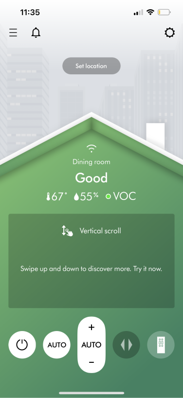 screenshot from MyDyson app showing good air quality and room temperature
