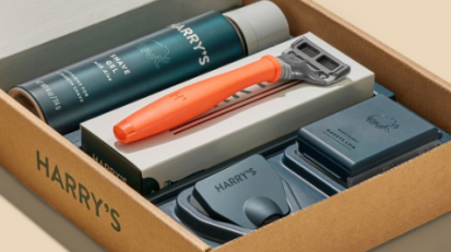 Shaving set from Harry's in a brown box