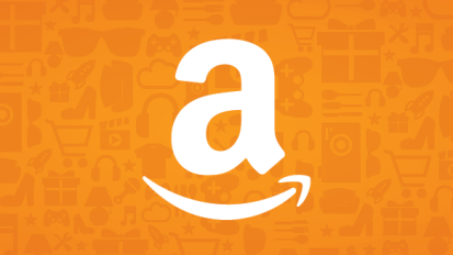 Amazon logo on an orange background.