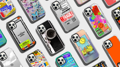 Rows of iPhone cases with various pieces of art on back