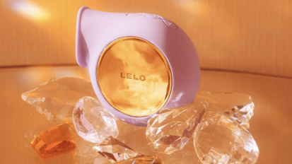 The LELO clitorial massager, pictured with crystals 