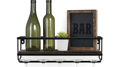 wall mounted wine shelf against white background
