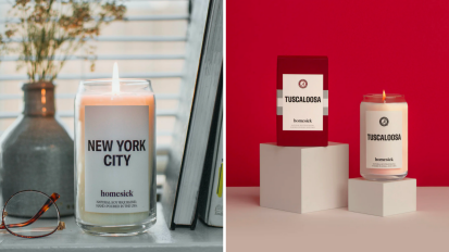 side by side images of two homesick candles