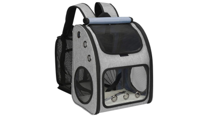 a grey mesh cat backpack